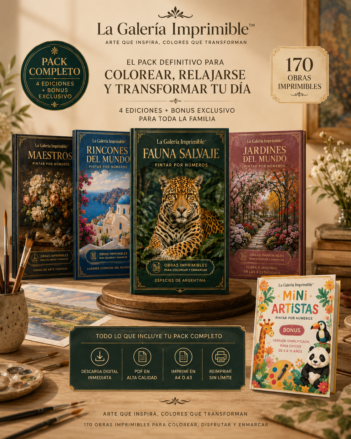 La Galería Imprimible — Pack Completo (170 Láminas para Pintar por Números) + 🎁 BONUS: Mini Artistas GRATIS